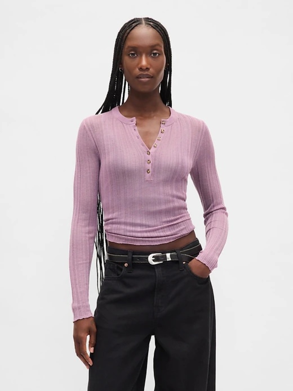 Gap Ribbed Henley Long-Sleeve Top